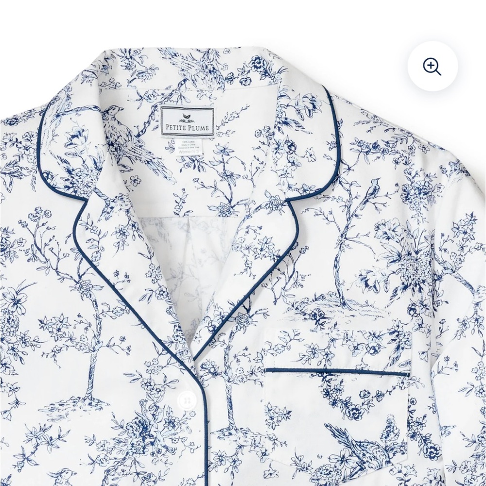 Petite Plume Women's Blue Floral Piped Sleep Shirt